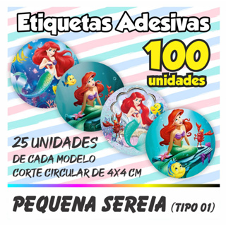 Kit De 100 Etiquetas Adesivas Ariel, Pequena Sereia em Oferta na Shopee