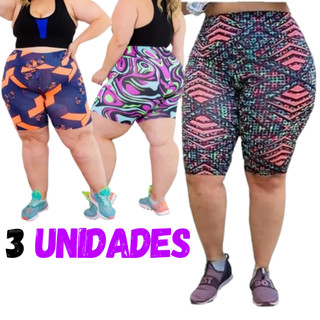 Kit 3 Bermuda Legging Estampada Plus Size G1 ao G3