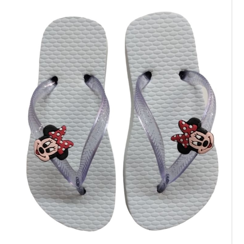 Chinelo Branco Cristal Minnie Mouse  Infantil Menina Baby Desenho Disney Sandália Feminina
