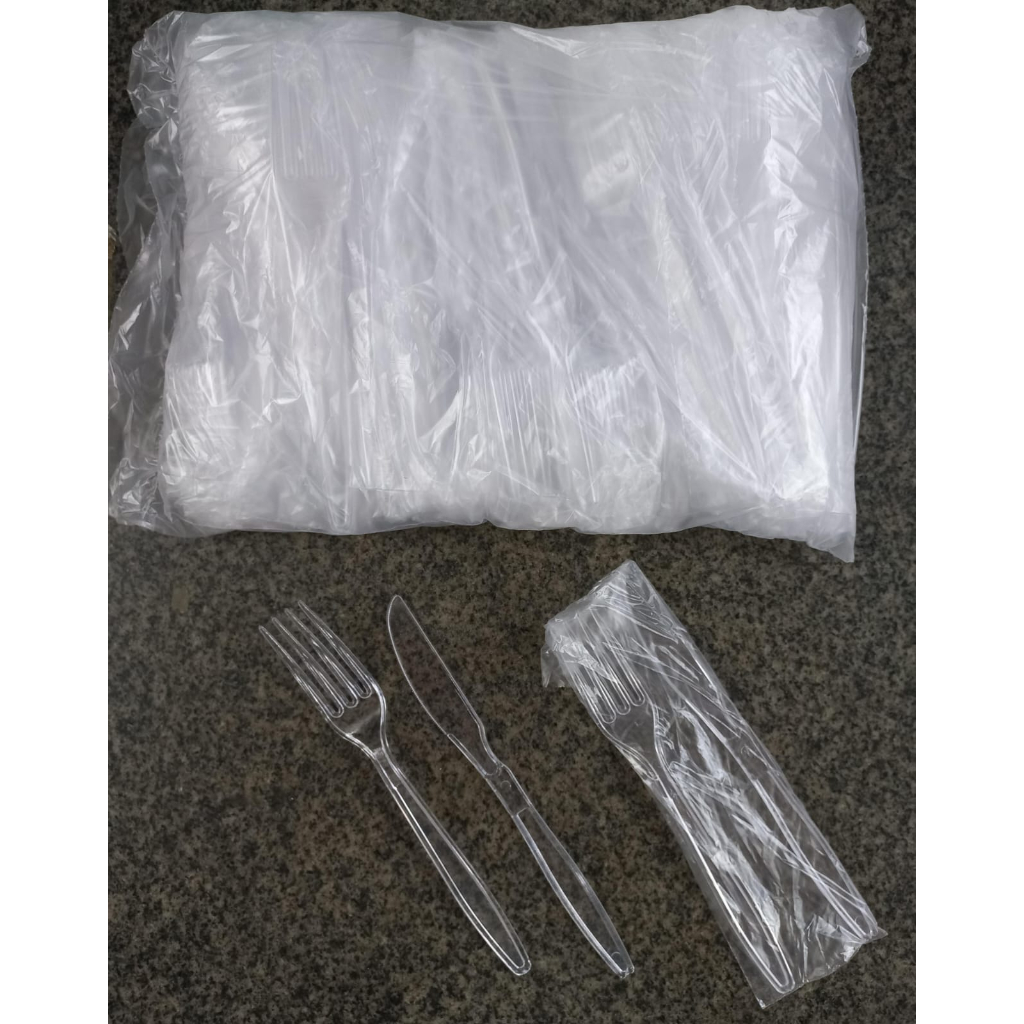 Kit garfo e faca descartável c/50 ou 200 kits - Embalados - Preto Cristal Branco - REFORÇADO