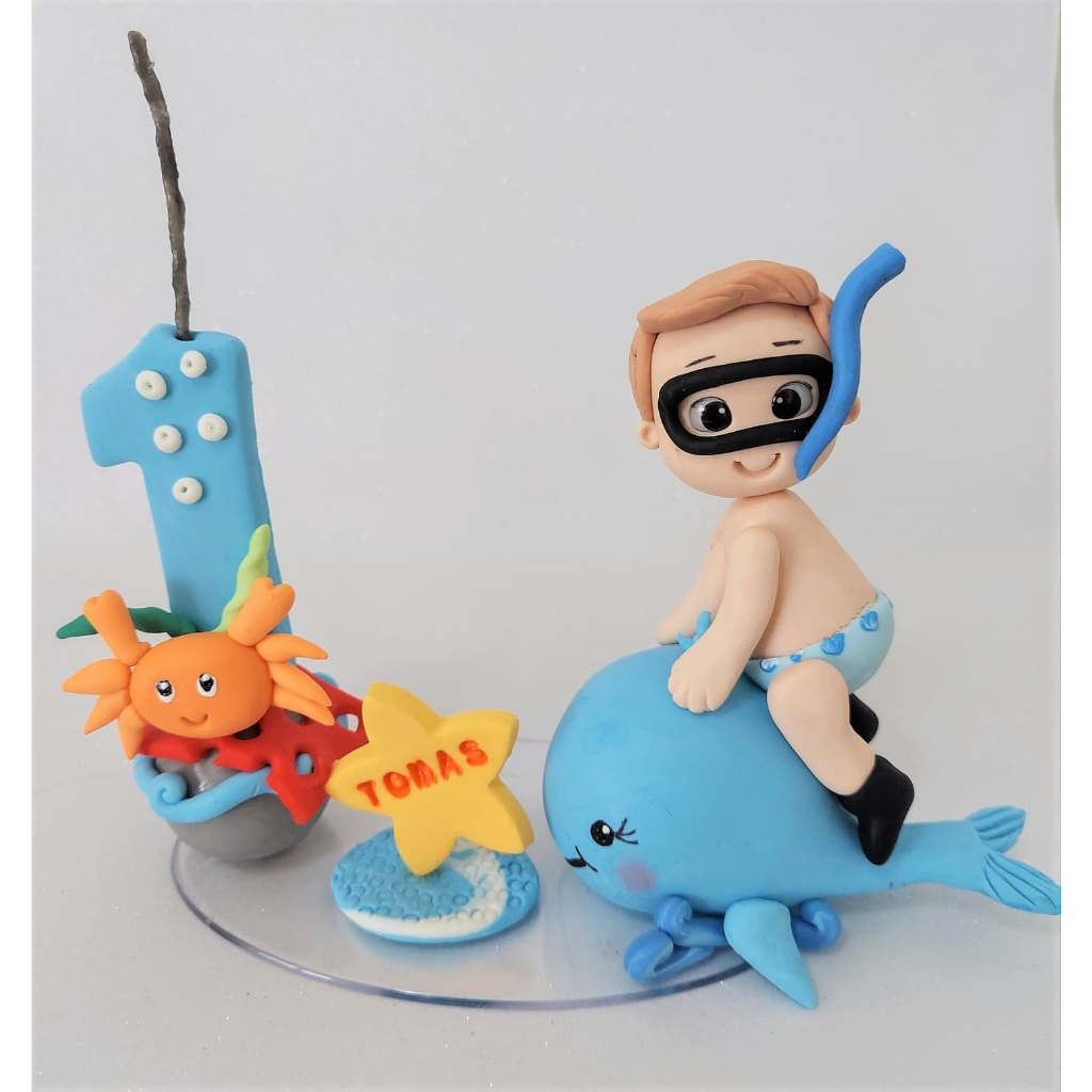 Vela Topo Bolo Personalizado TEMA Fundo Do Mar Baleia POLVO SEREIA E BONECO PERSONALIZADO