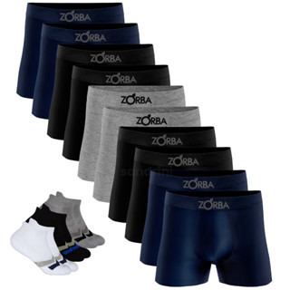 Promoção Kit 10 Cuecas Zorba Boxer Adulto Original Masculina Box + 6 Meias Cano Curto