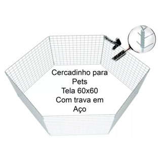 Cercado Pet Móvel Cachorro Gato 6 Telas Aramada 60x60 cm com Encaixes Nas Cores Preto e Branco