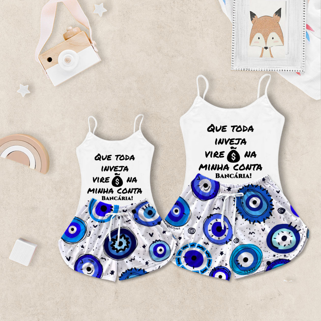 Conjunto Kit Tal Mãe e Filha Pijama Feminino Estampa Oho Grego