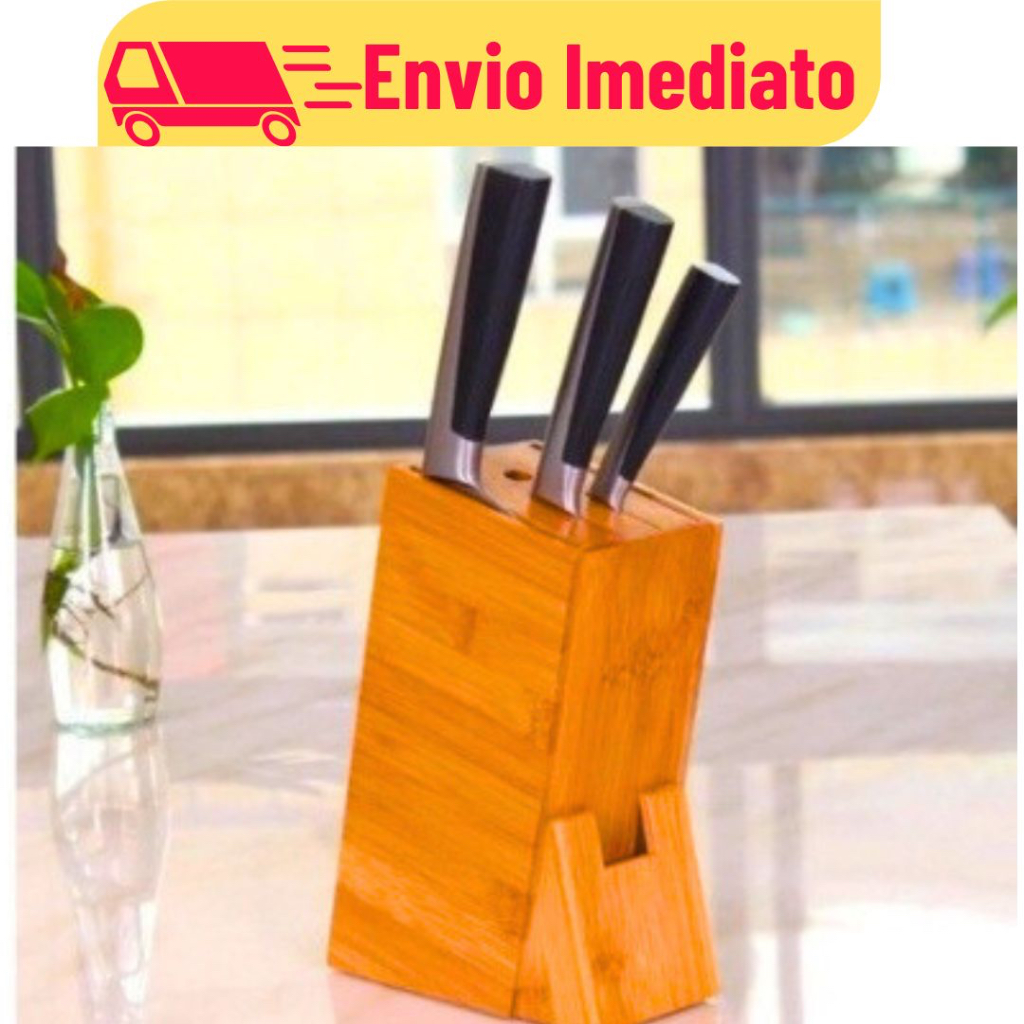 Suporte de Facas Tesouras Organizador Cepo Bambu Faqueiro Ultimas  jogo de facas com suporte faqueiro Promoção