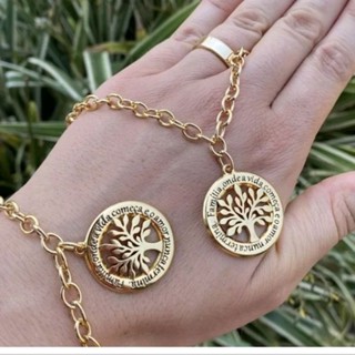 Conjunto de colar e pulseira feminino com pingente árvore da vida
