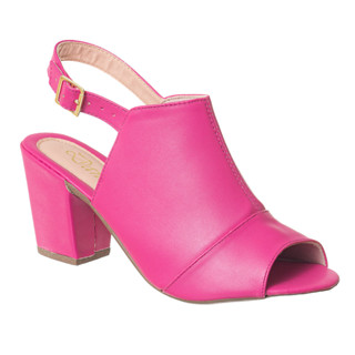 Sandália Feminina Salto Grosso Tendência Blogueira Toda Fechada Rosa Pink