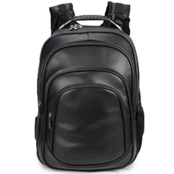 Mochila de Couro Preta Grande Notebook Escolar Masculina/Feminina