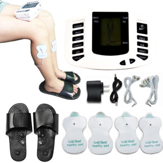 Máquina de Massagem Terapêutica Fisioterapia 4 Adesivos Eletrochoque + Chinelo