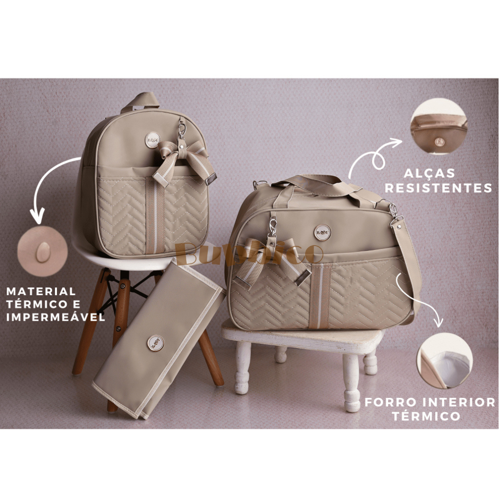 Kit Bolsa Maternidade Com Faixa e Laço 3 Peças Menina/Menino BUBBICO