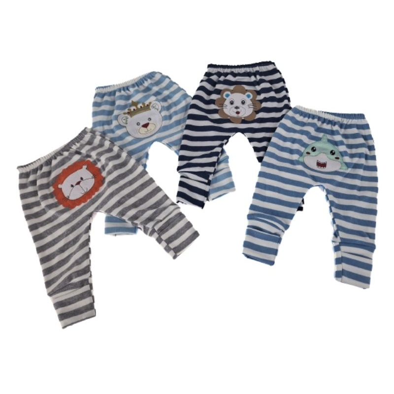 Mijao bebê Menino- Calça pé reversivel listrada Algodão Kit 4 Calcas