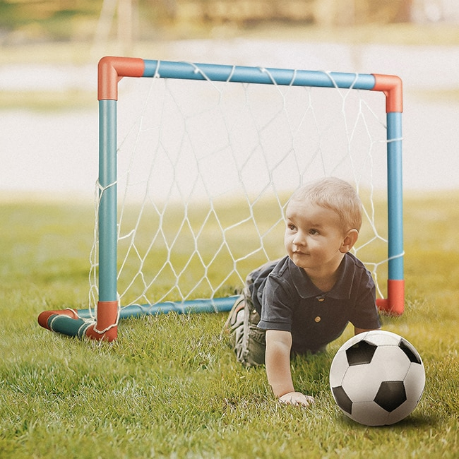 Kit Gol Futebol com Mini Trave Chute Gol a Gol Rede e Bola Brinquedo Kit com Uma Trave Golzinho