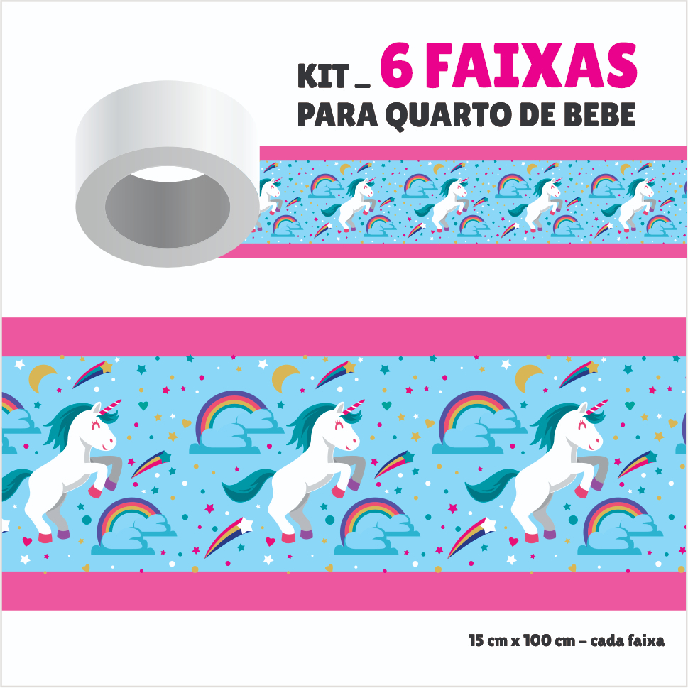 UNICÓRNIO FX0.154 - Faixa Adesiva para Quarto de Bebê _ 6 unid
