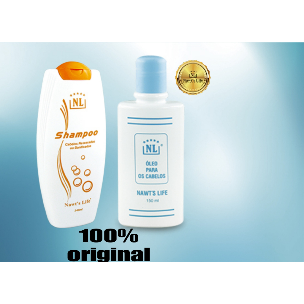 Shampoo para cabelos Ressecados ou Danificados  e ÓLEO PARA OS CABELOS NAWT’S LIFE
