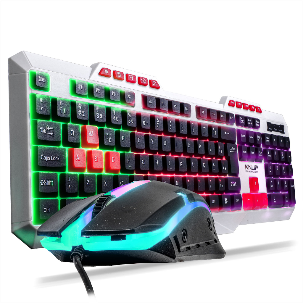 Kit Teclado e Mouse Gamer LED RGB Multimidia USB Teclas Gravadas a Laser Resolução 2400DPI Computador Note