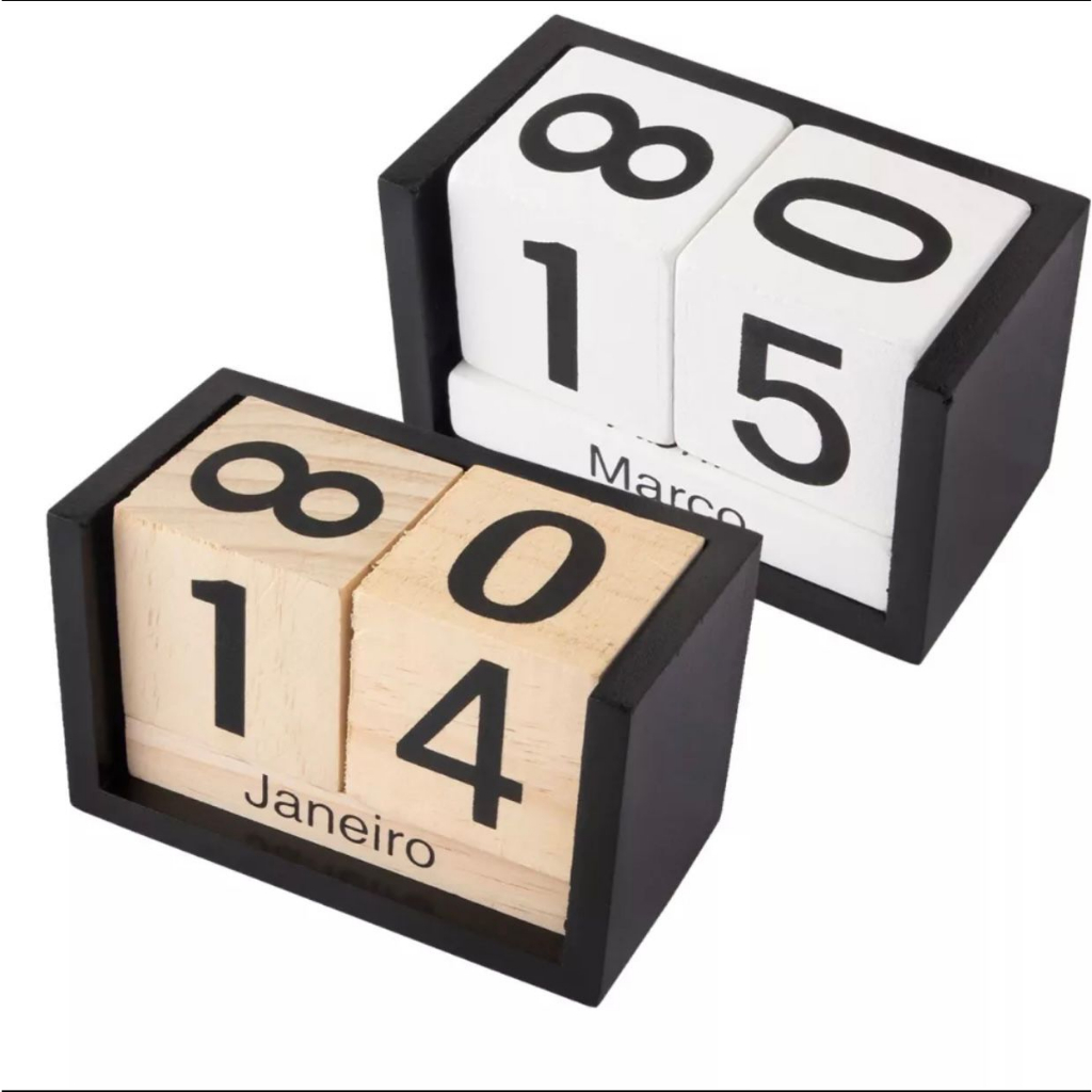 Calendário de Mesa Decorativo de Madeira com Quadradinhos Preto Permanente Escritório