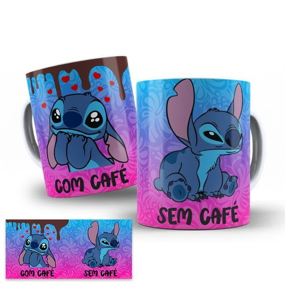 Caneca Stitch  Com Café Sem Café (vários modelos) em Oferta na Shopee
