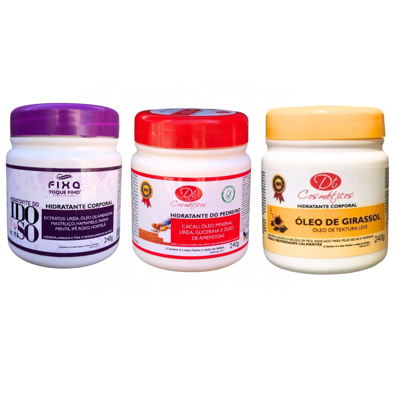 Combo 3 Hidratantes Corporais - Creme de Pedreiro + Creme Do Idoso + Creme De Girassol