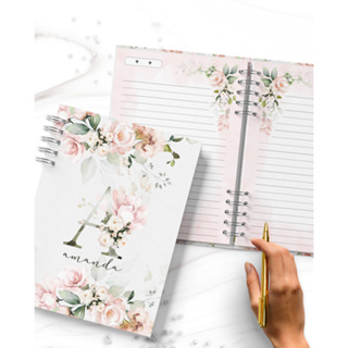Caderno A5 Floral personalizado com inicial e nome em Oferta na Shopee