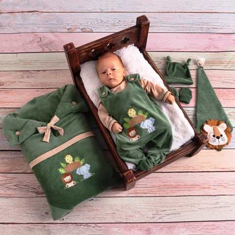 Saída de maternidade para bebê Menino Safari com Saco de dormir 6 Peças