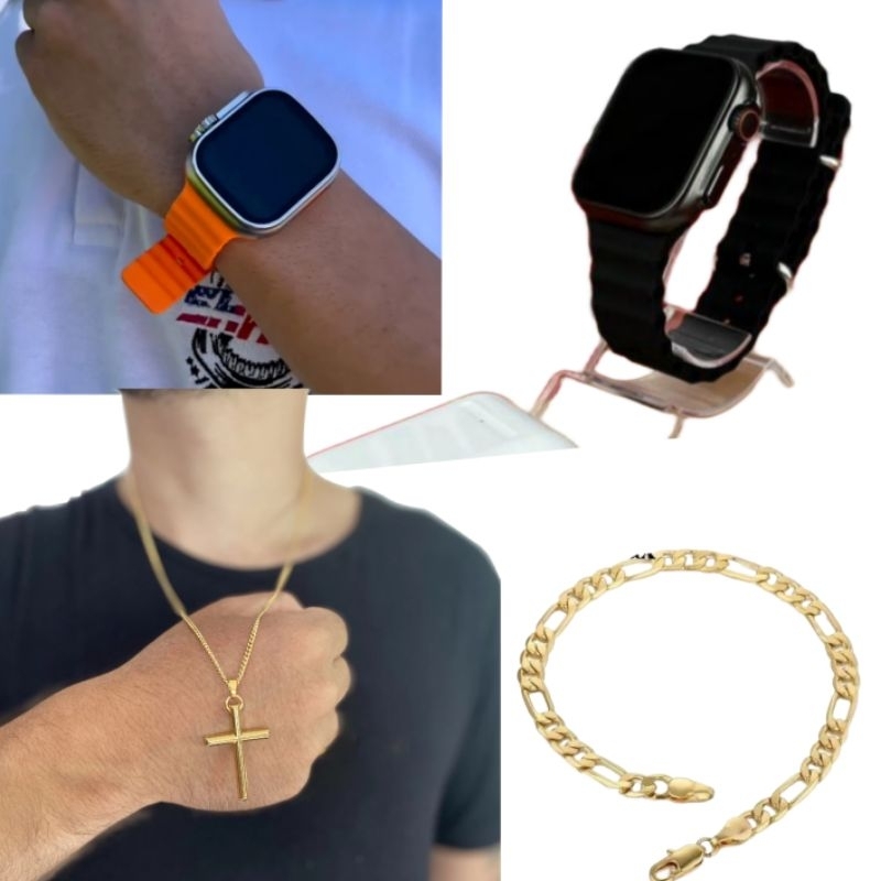 Relogio Digital Premium ultra + Colar Cruz 18k + Pulseira Dourada 18k envio hoje mesmo