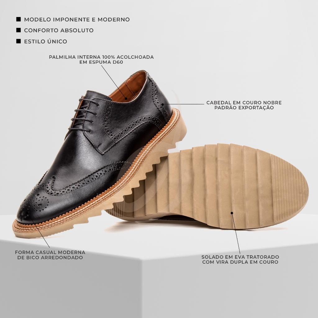 Sapato Brogue Masculino Casual Derby Tratorado Frete Grátis Bigioni Lançamento Premium