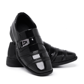 Sapato Social Infantil Preto Masculino Confortável Bico quadrado 443 em Oferta na Shopee