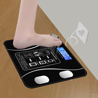 <USB chegou> Balança USB Digital Bioimpedância 180KG Display Lcd Bluetooth Aplicativo Fitness Treino Balança De Banheiro USB/Pilhas Inclusa Preto
