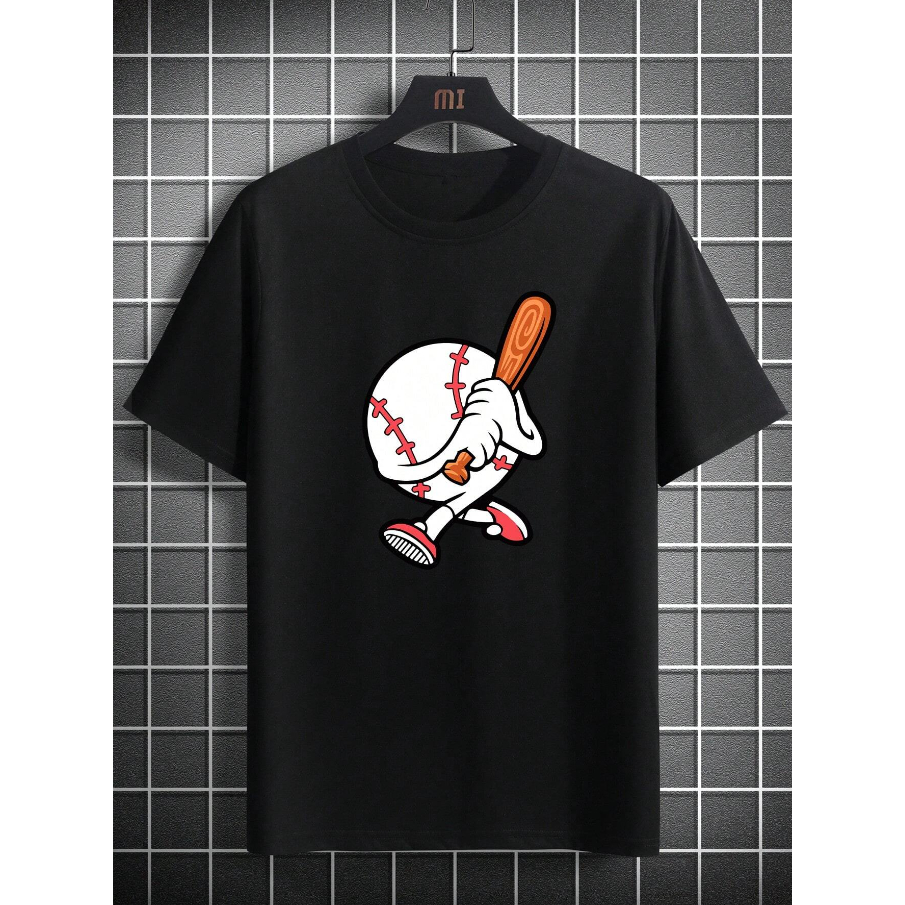 Camiseta Bola Baseball Caricatura Jogos Animado Oversized Streetwear