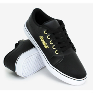 Tenis casual feminino coca cola preto e branco sola baixa