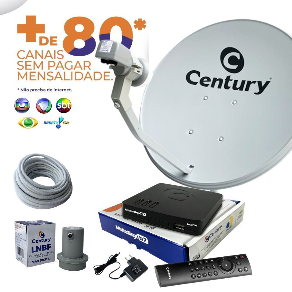 Antena Parabólica 60cm Banda Ku 5g c /Midiabox B7 Century lnb e cabo