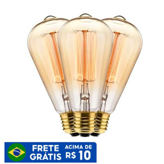 Kit 3 Lâmpada Filamento de Carbono Vintage Retrô 40w 2000K ST64 Elgin 127v ou 220v