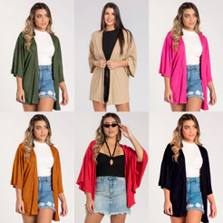 Kimono Feminino Cardigan Manga 3/4 Soltinho Viscose Blogueirinha Casaquinho Moda Verão