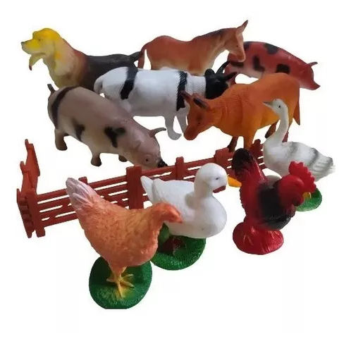 Kit Animais De Plástico 12 Peças Vida Na Fazenda Cavalo Porco