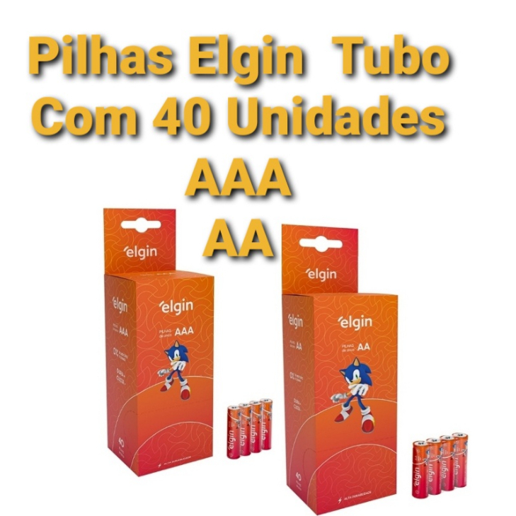 Pilha AAA ou AA Palito Zinco Energy 1,5v Tubo C/ 40 Pilhas Elgin