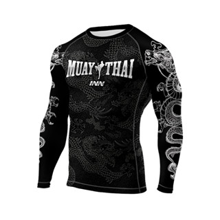 Rash guard Manga Longa Muay Thai Dragon Thai Cinza
