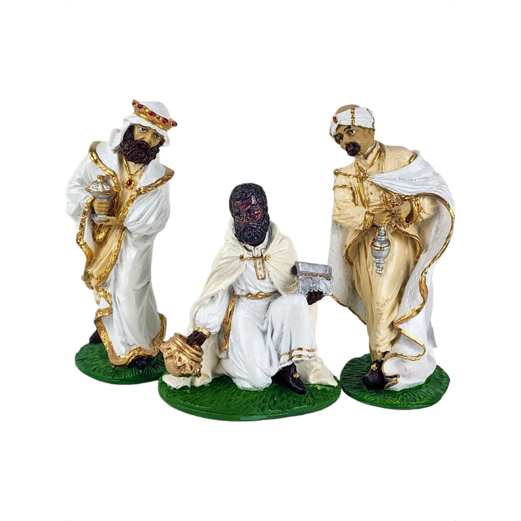 Presepio De Natal Reis Magos 3 Peças Natalinos 20cm Italiano Resina