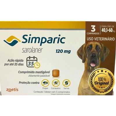 4 Remedios Antipulgas e Carrapatos Simparic 120 mg para cães 40,1 a 60 kg - Zoetis - Envio Imediato