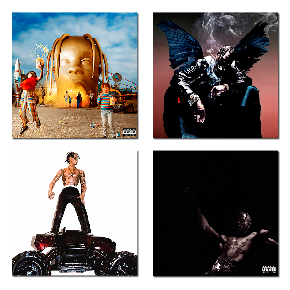 Kit com 4 quadros Travis scott, rodeo, fein, astroworld e birds in trap 20x20cm
