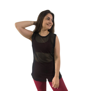 Regata Feminina de Tule Transparente Roupa de academia Moda fitness em Oferta na Shopee