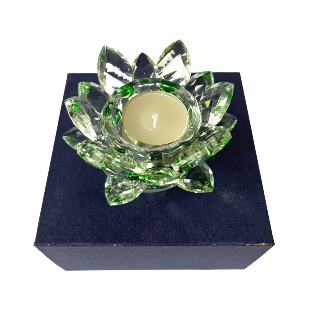 Castiçal de Vidro Porta Velas Flor de Lótus Cristal Decoraçao