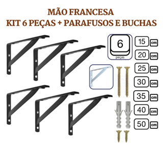 Mão Francesa 6 peças Suporte Cantoneira para Prateleira de Madeira Industrial 15cm a 50cm em Oferta na Shopee