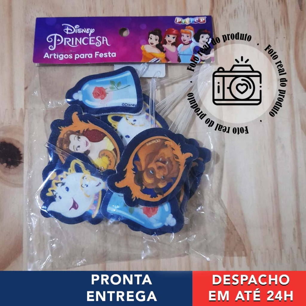 Palito Decorativo para Doces Bela e a Fera 12 unidades 9,5 cm Topper para Doces Bela e a Fera