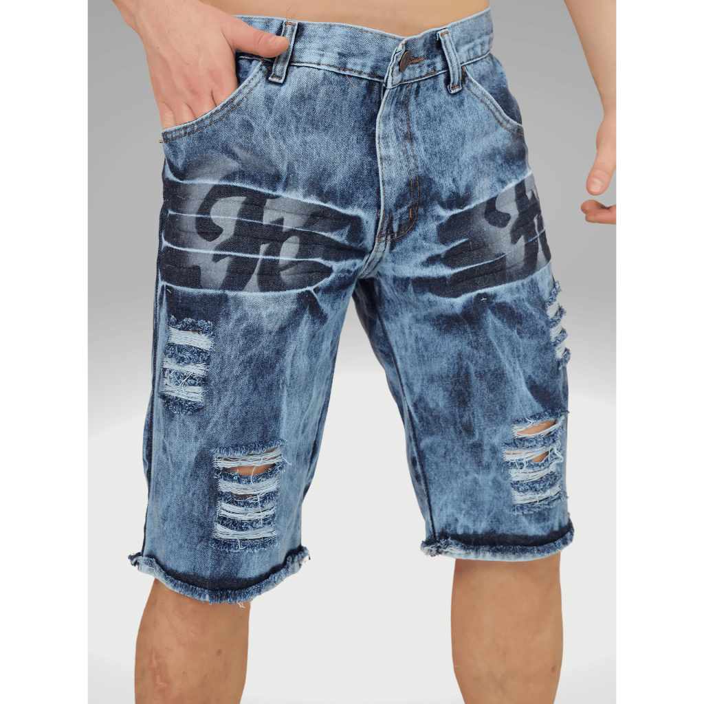 Bermunda Jeans Destroyed Detalhe Perna FÉ em Oferta na Shopee