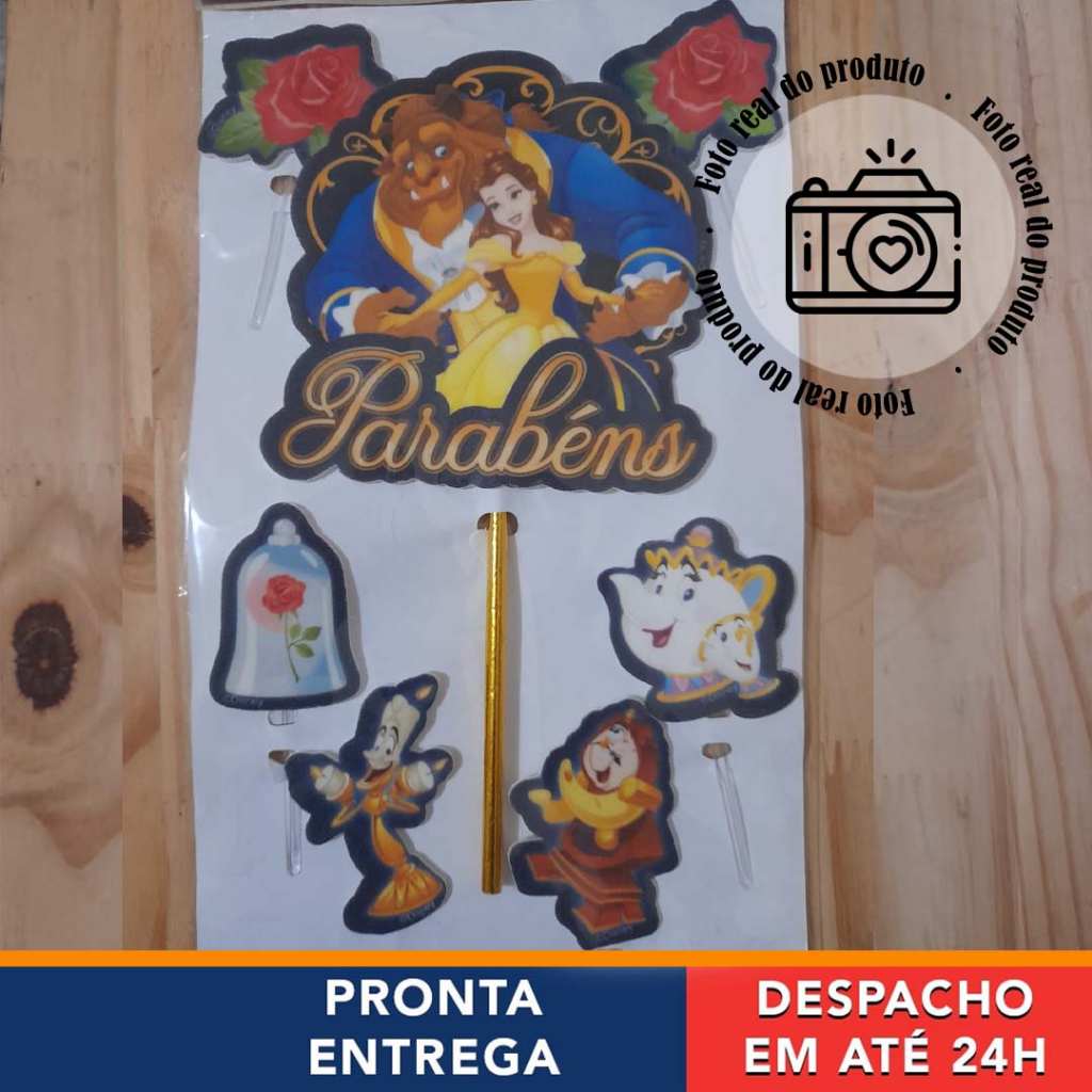 Topo de Bolo Bela e a Fera Topper de Bolo Decoração de Bolo Bela e a Fera Disney