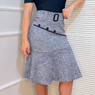 Saia Midi Babado Secretaria sereia Com Cinto Fixo Cintura Alta Socia em Tecido Jacquard moda evangelica em Oferta na Shopee