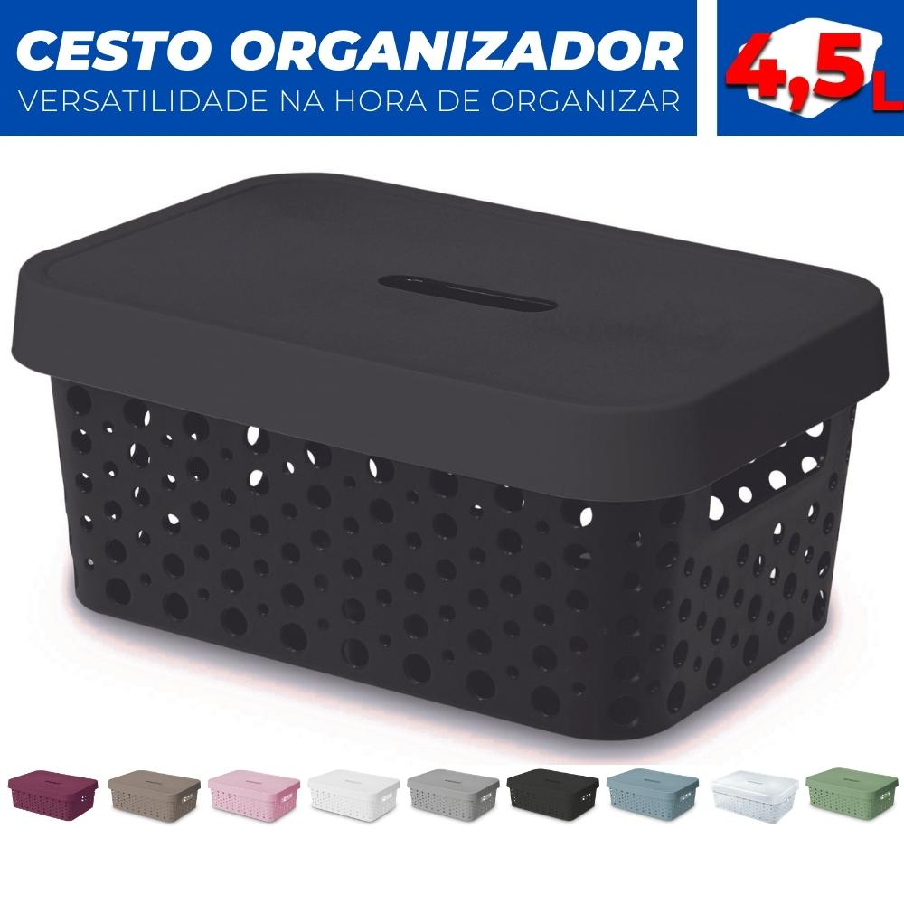 Cesto Organizador Rattan c/Tampa 4,5 Litros Multiuso de Plástico em Oferta na Shopee