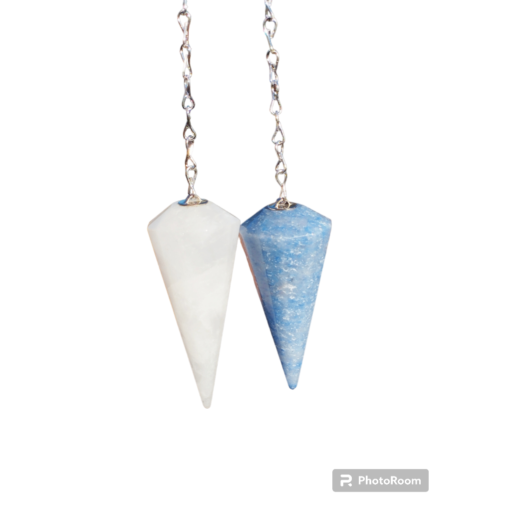 pêndulo cristal natural (2 UNI) quartzo leitoso e quartzo azul radiestesia