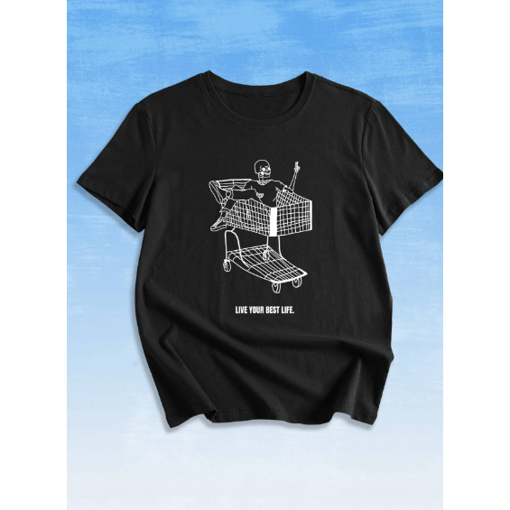 Camiseta Live Your Best Life Caveira Carrinho Streetwear Oversized