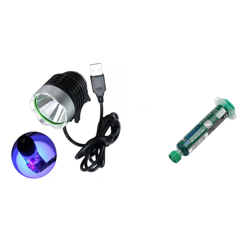 Kit Lâmpada Secagem Máscara Uv + Tinta Verde Uv Reparo Placa Eletrônica